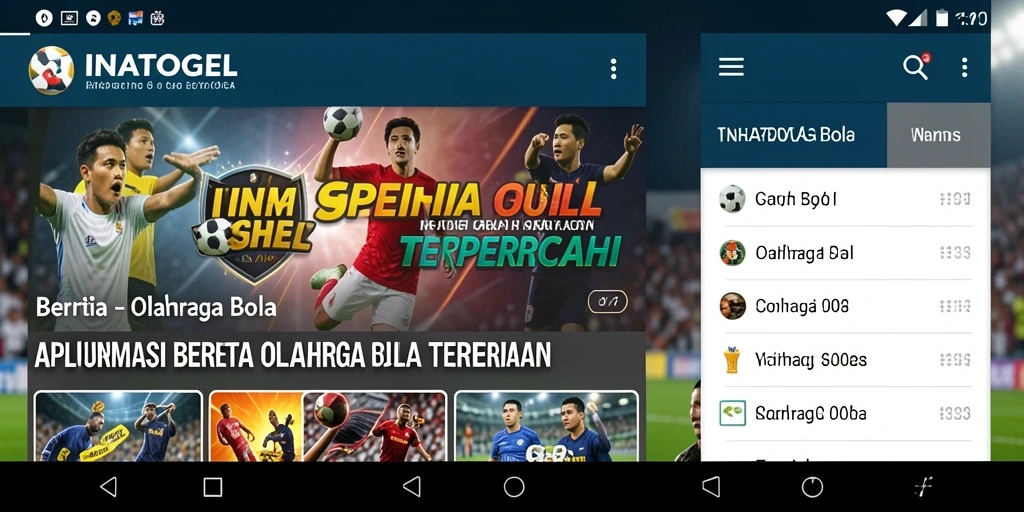 Tampilan antarmuka aplikasi INATOGEL yang menampilkan berita olahraga bola.