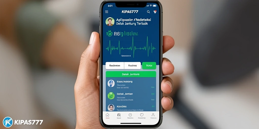 Antarmuka aplikasi KIPAS777 yang menampilkan detak jantung secara real-time.